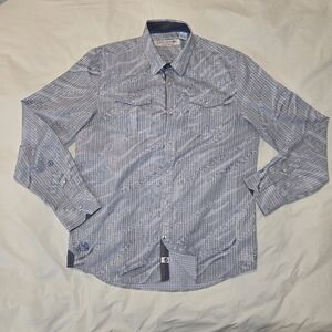 3 For $60 John Lennon Light Blue Check Casual Button-Down Shirt